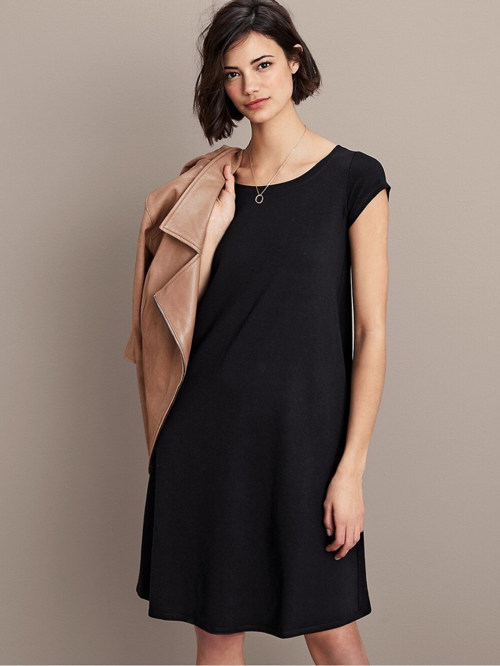 Eileen Fisher Ballet Neck Organic Cotton Black Dress XXS Cap Sleeve Minimalist
